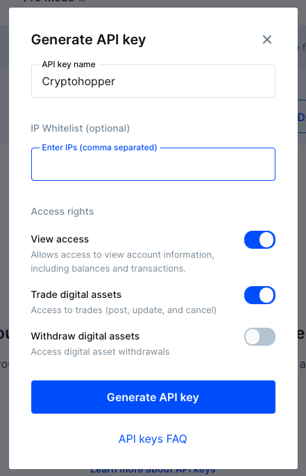 API Keys Bitvavo