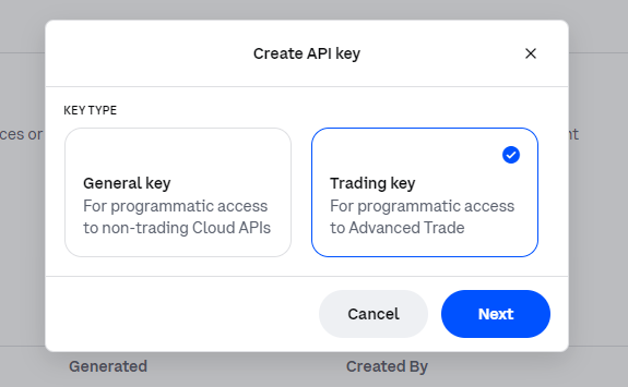 Cloud API Trading Key Coinbase