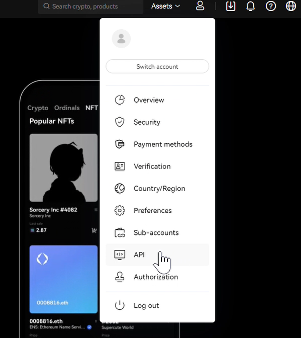 OKX profile screen