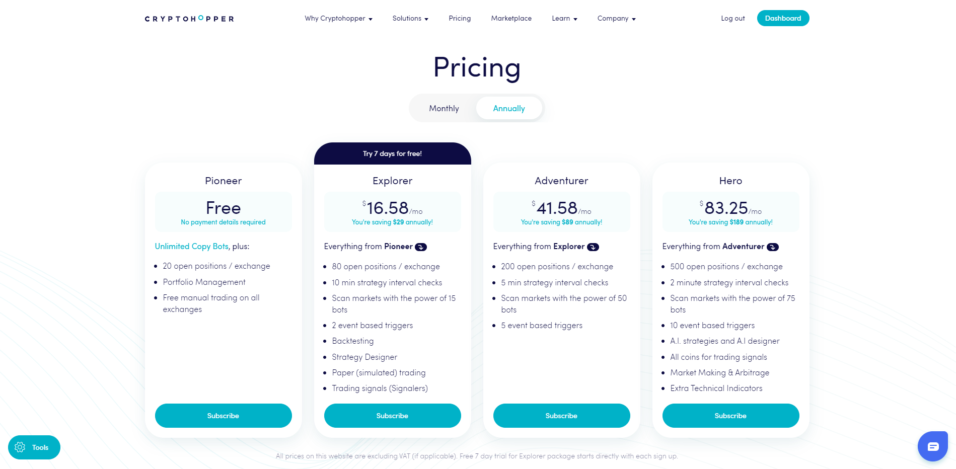 crypto hopper pricing