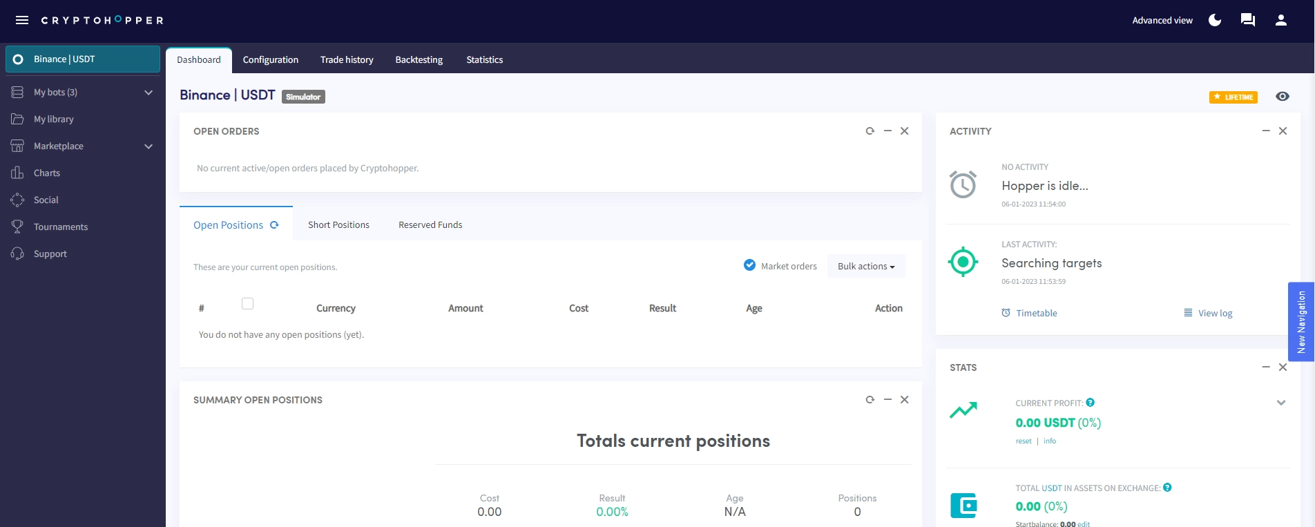 Cryptohopper dashboard update