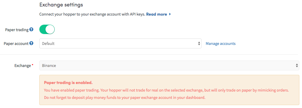 Paper trading account