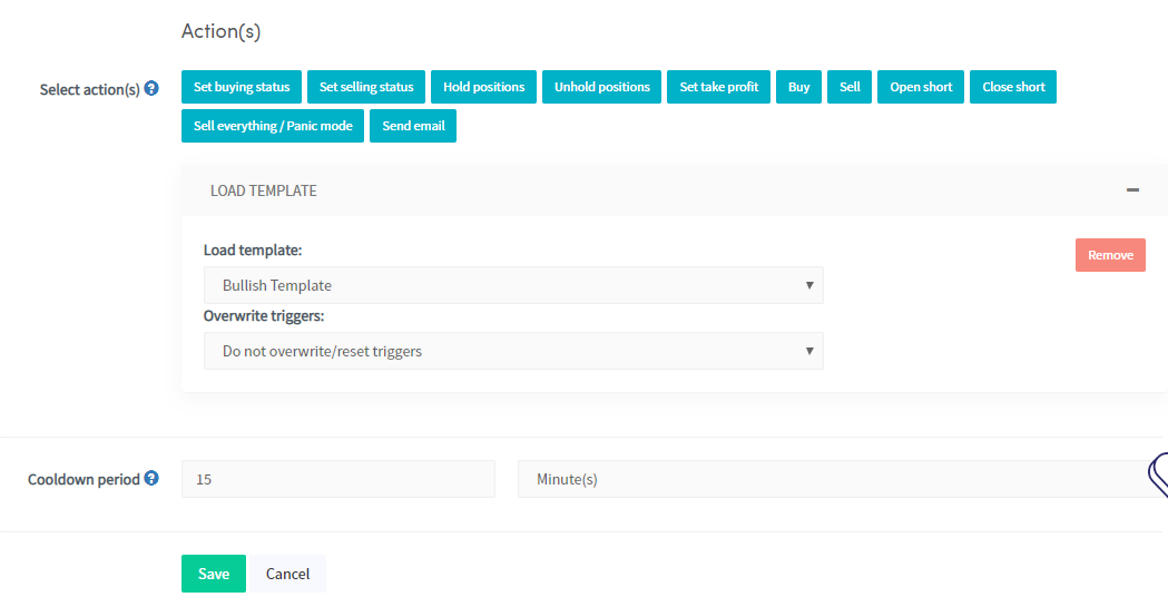 Bullish Trigger example in Cryptohopper Action Inputs