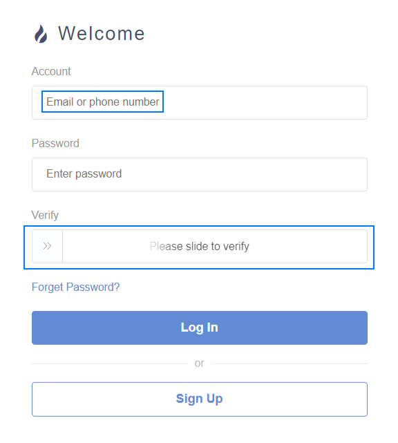 Huobi login page