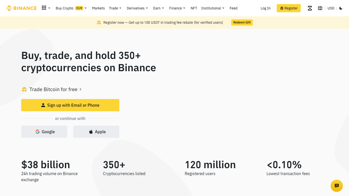 Binance homepage