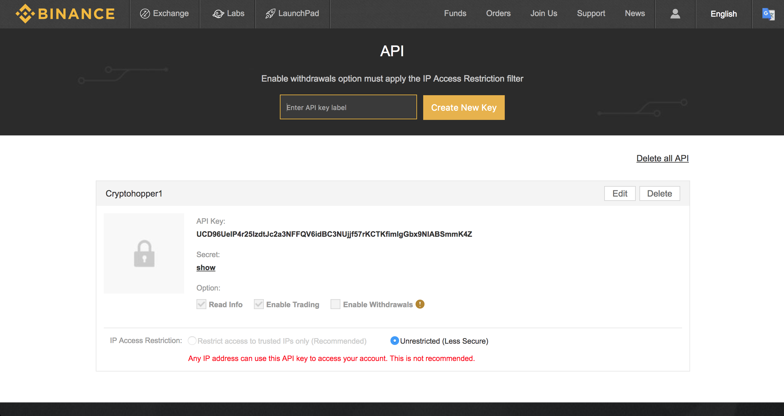 Setting up your Hopper with a Binance Account