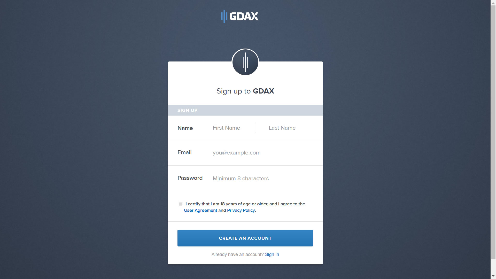 Setting up your GDAX account