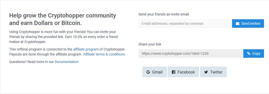 Invite Friends Refferals Cryptohopper - 